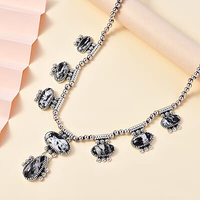 D'Joy Artisan Crafted White Buffalo 42.80 ctw Fancy Necklace in Black Oxidized Sterling Silver 18-20 Inches