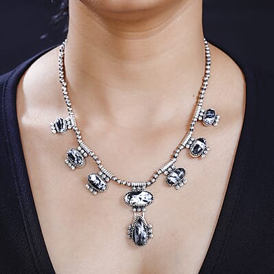 D'Joy Artisan Crafted White Buffalo 42.80 ctw Fancy Necklace in Black Oxidized Sterling Silver 18-20 Inches