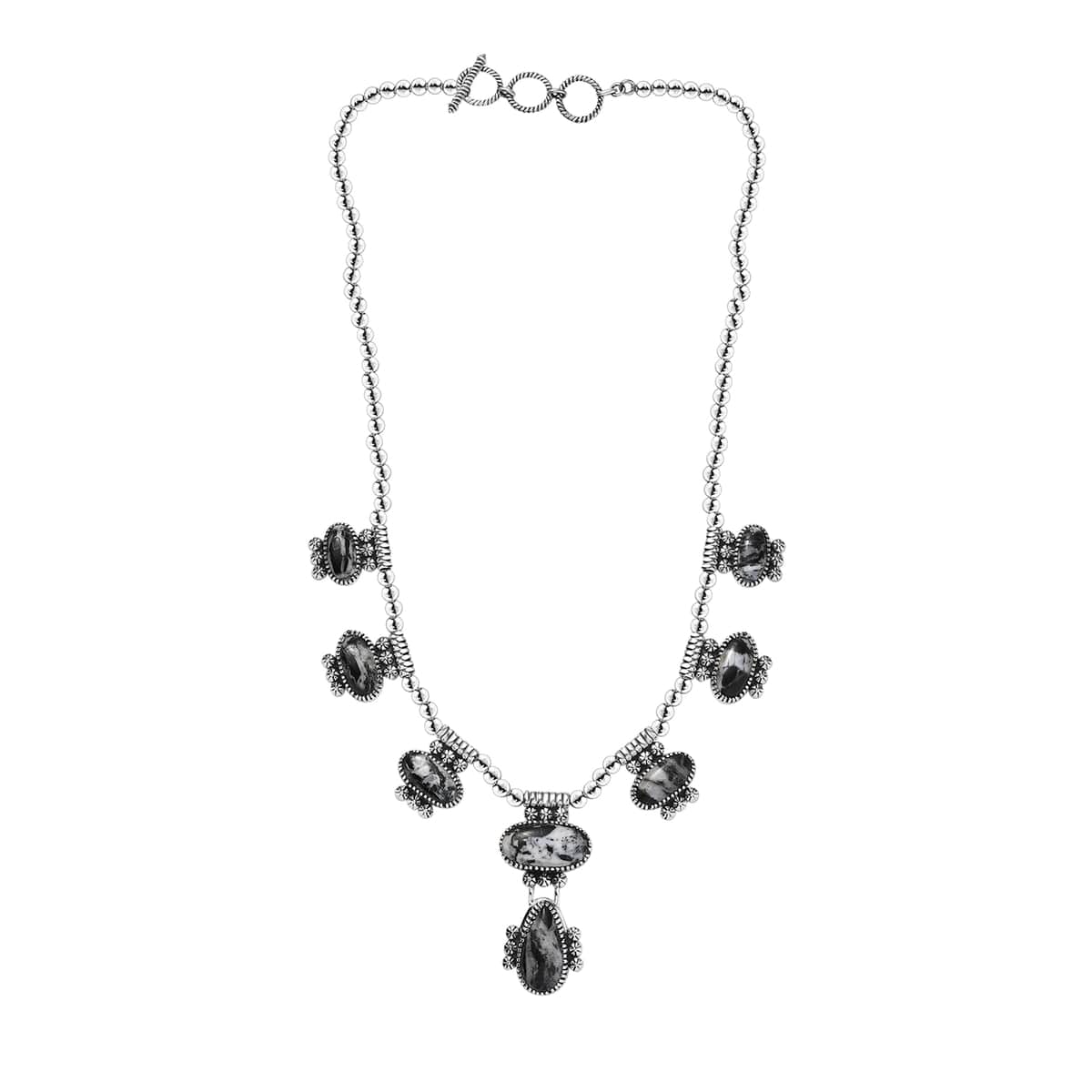 Artisan Crafted White Buffalo 42.80 ctw Fancy Necklace in Black Oxidized Sterling Silver 18-20 Inches image number 3