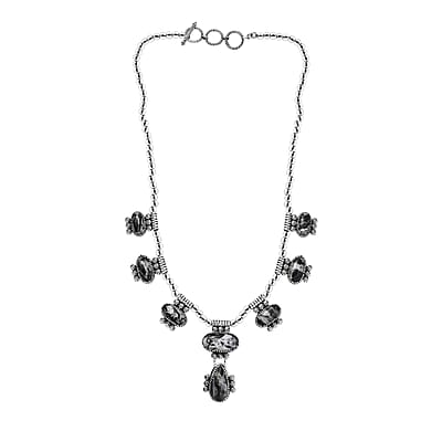 D'Joy Artisan Crafted White Buffalo 42.80 ctw Fancy Necklace in Black Oxidized Sterling Silver 18-20 Inches