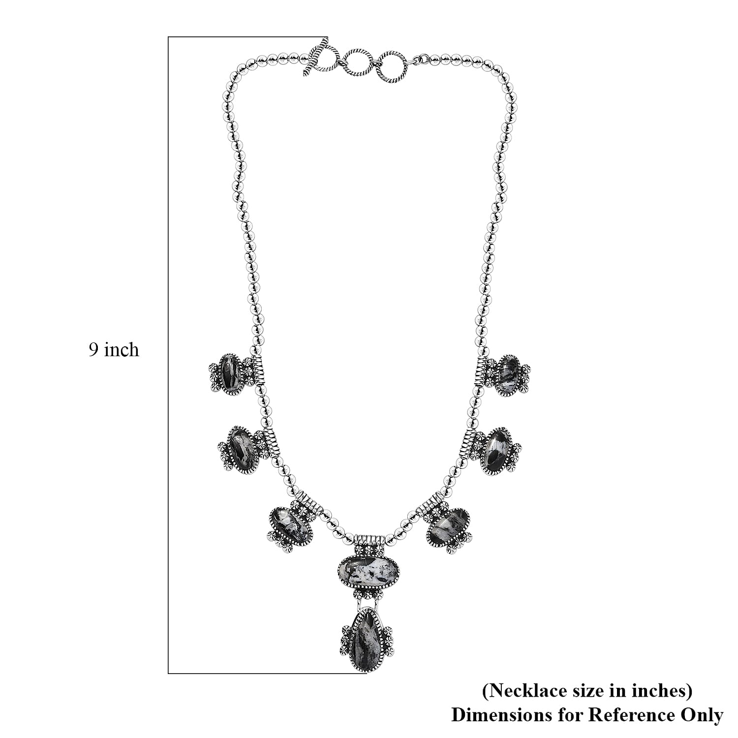 D'Joy Artisan Crafted White Buffalo 42.80 ctw Fancy Necklace in Black Oxidized Sterling Silver 18-20 Inches