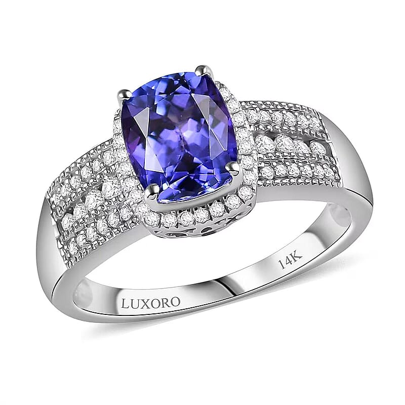 Luxoro Premium Tanzanite and G-H I2 Diamond 2.40 ctw Cocktail Ring in 14K White Gold (Size 10.0)