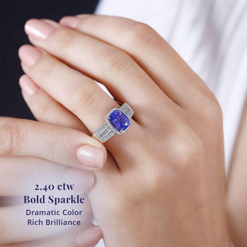 Luxoro Premium Tanzanite and G-H I2 Diamond 2.40 ctw Cocktail Ring in 14K White Gold (Size 10.0)