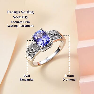 Luxoro Premium Tanzanite and G-H I2 Diamond 2.40 ctw Cocktail Ring in 14K White Gold (Size 10.0)