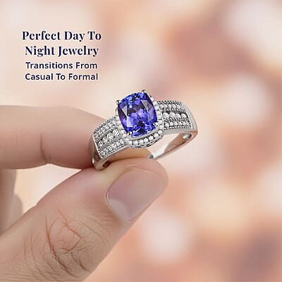 Luxoro Premium Tanzanite and G-H I2 Diamond 2.40 ctw Cocktail Ring in 14K White Gold (Size 10.0)