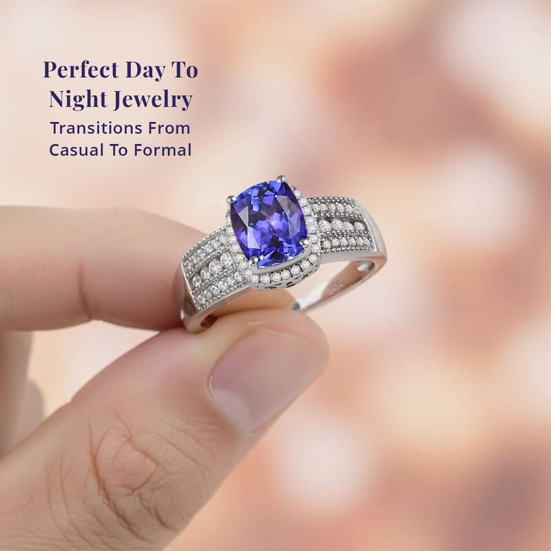 Luxoro Premium Tanzanite and G-H I2 Diamond 2.40 ctw Cocktail Ring in 14K White Gold (Size 10.0)