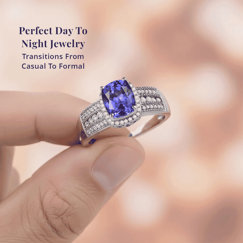 Luxoro Premium Tanzanite and G-H I2 Diamond 2.40 ctw Cocktail Ring in 14K White Gold (Size 10.0)