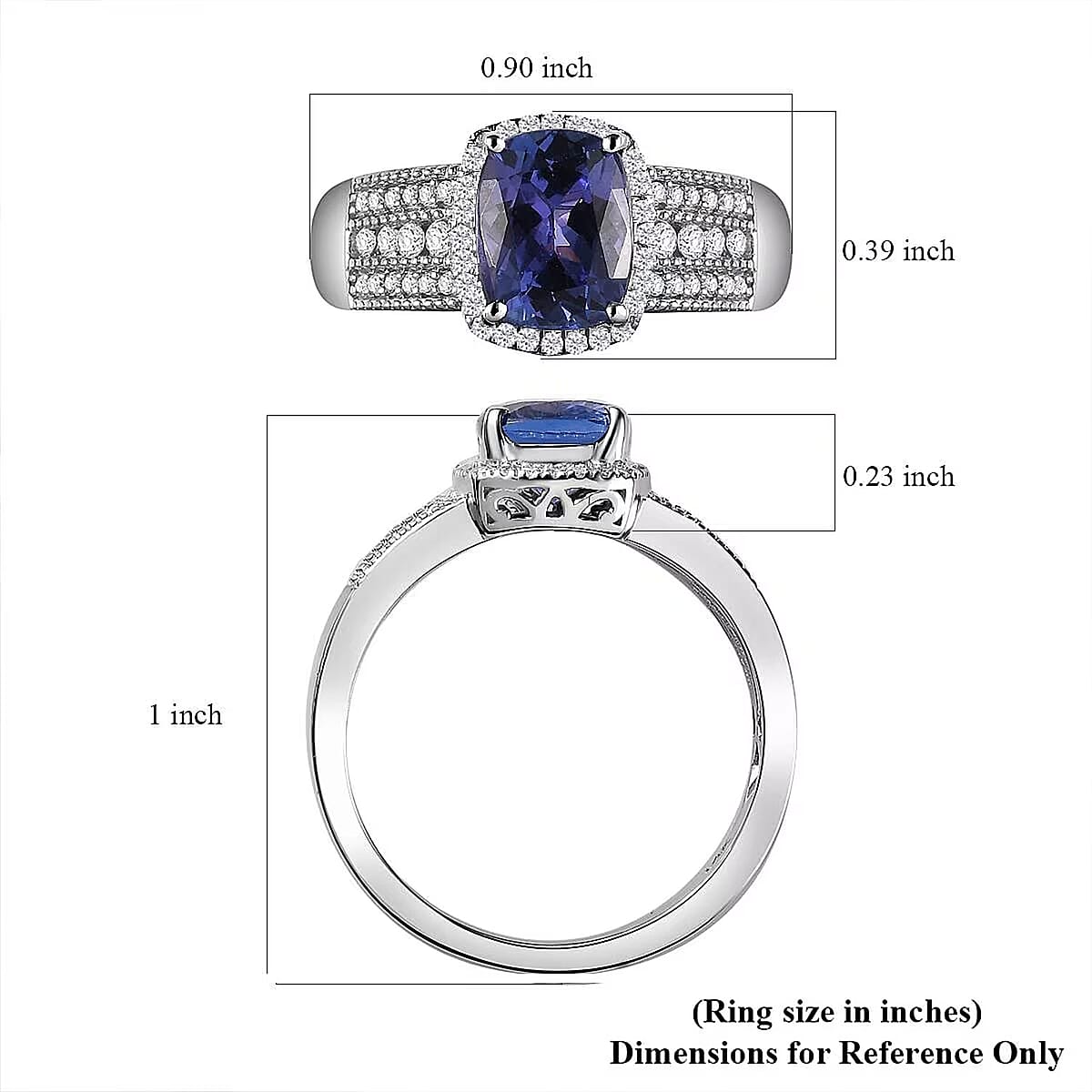 Luxoro Premium Tanzanite and G-H I2 Diamond 2.40 ctw Cocktail Ring in 14K White Gold (Size 10.0) image number 6