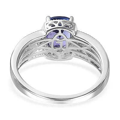 Luxoro Premium Tanzanite and G-H I2 Diamond 2.40 ctw Cocktail Ring in 14K White Gold (Size 10.0)