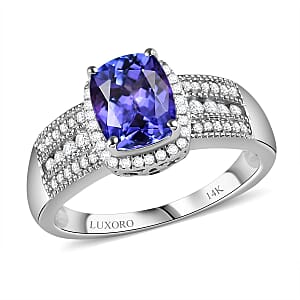 Luxoro Premium Tanzanite and G-H I2 Diamond 2.40 ctw Cocktail Ring in 14K White Gold (Size 7.0)
