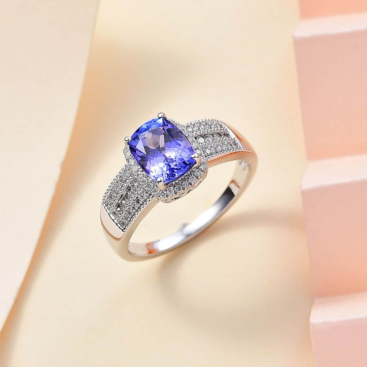 Luxoro Premium Tanzanite and G-H I2 Diamond 2.40 ctw Cocktail Ring in 14K White Gold (Size 9.0) image number 1