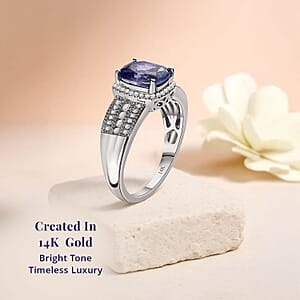 Luxoro Premium Tanzanite and G-H I2 Diamond 2.40 ctw Cocktail Ring in 14K White Gold (Size 9.0)