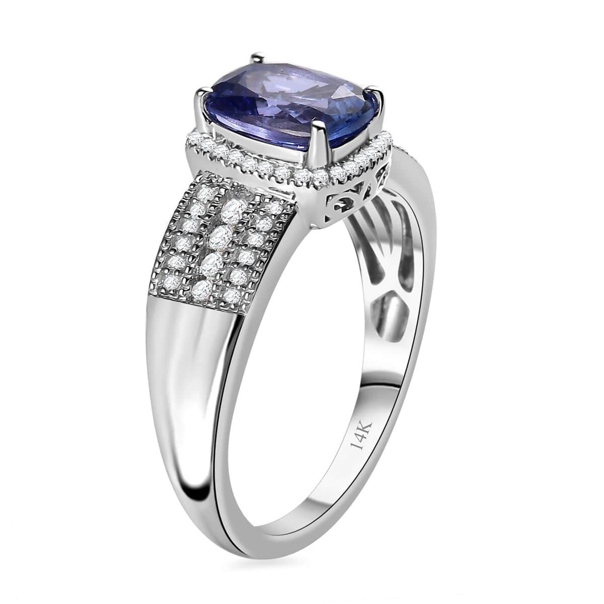 Luxoro Premium Tanzanite and G-H I2 Diamond 2.40 ctw Cocktail Ring in 14K White Gold (Size 9.0) image number 3