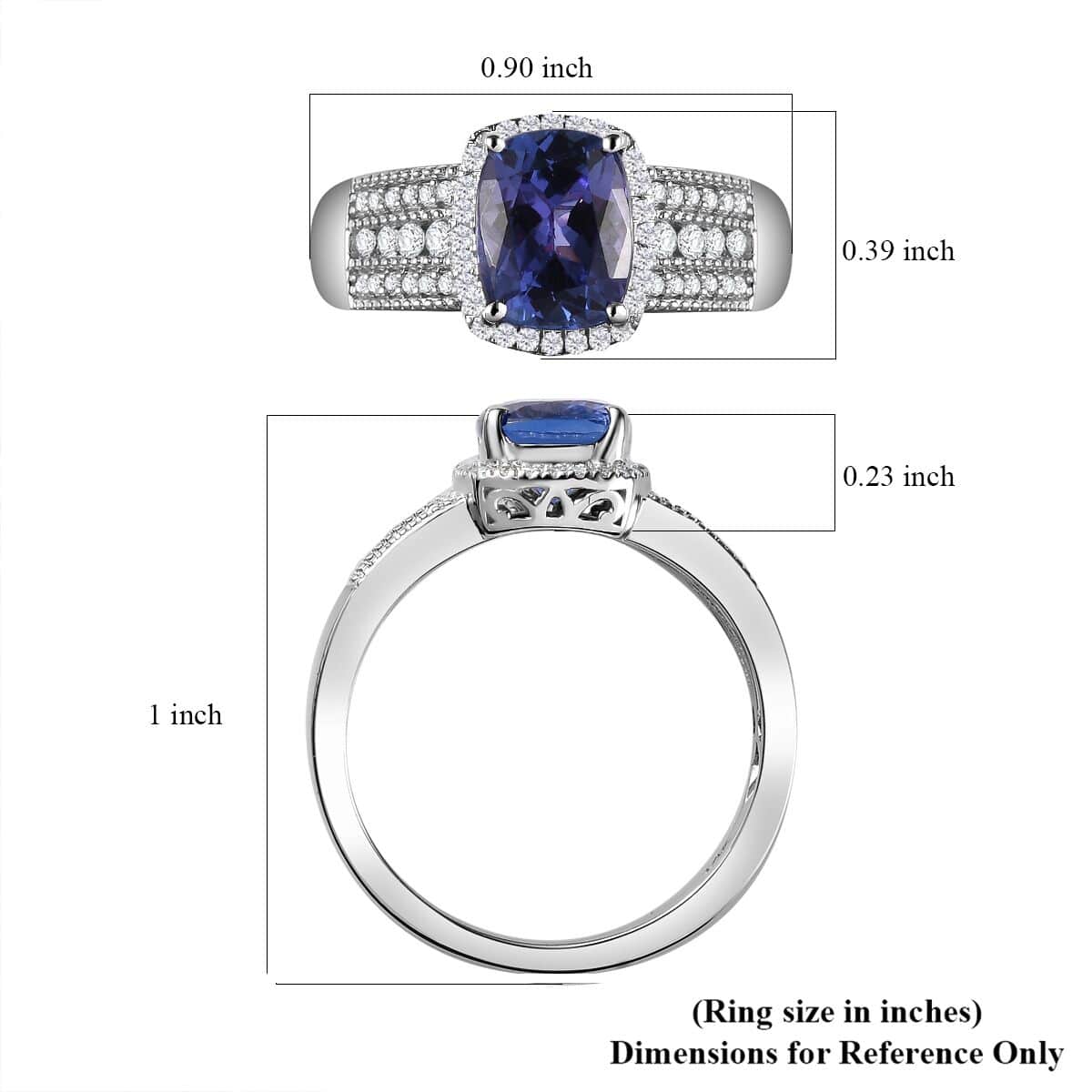 Luxoro Premium Tanzanite and G-H I2 Diamond 2.40 ctw Cocktail Ring in 14K White Gold (Size 9.0) image number 5