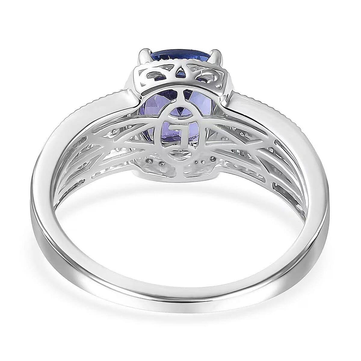 Luxoro Premium Tanzanite and G-H I2 Diamond 2.40 ctw Cocktail Ring in 14K White Gold (Size 9.5) image number 7