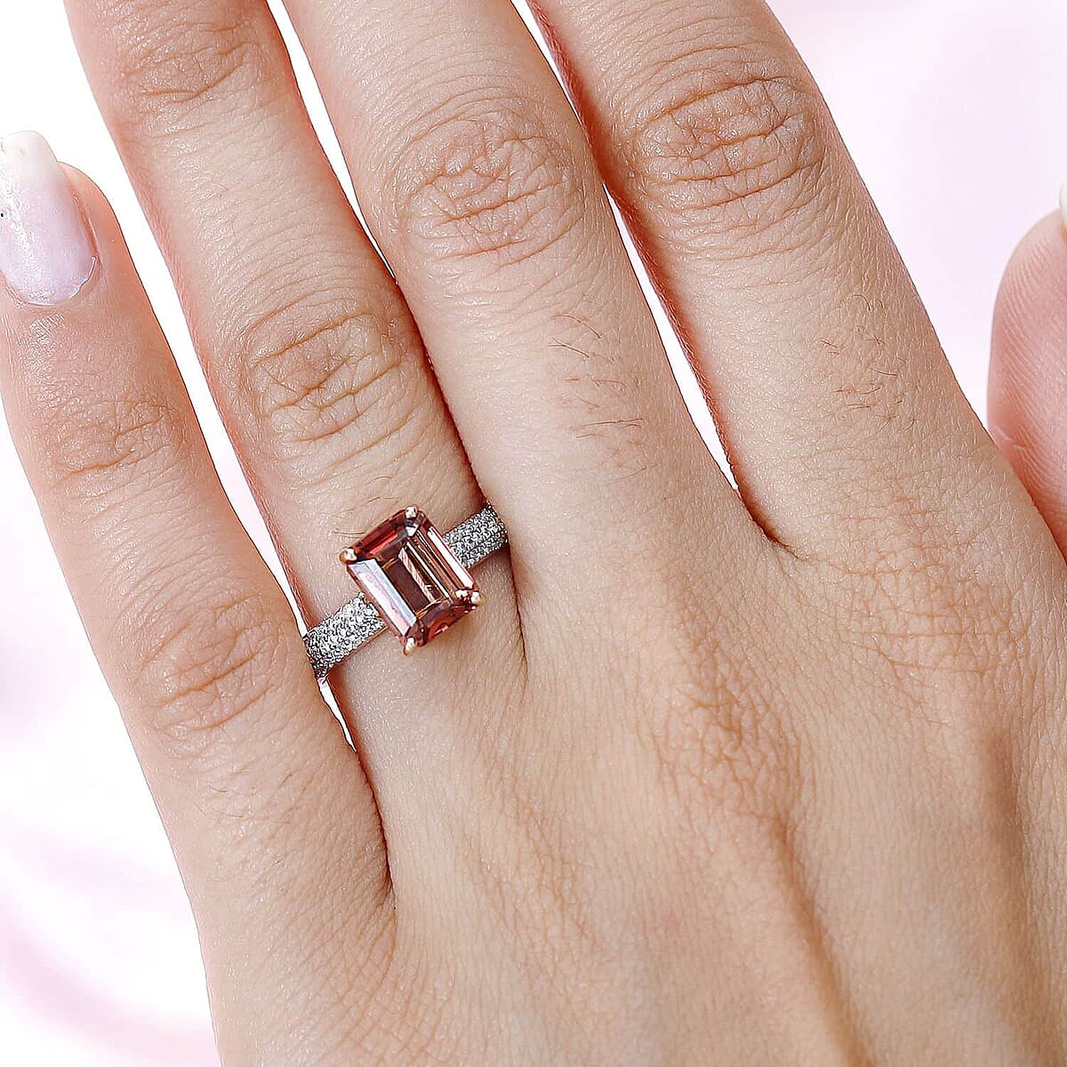 Luxoro 10K White and Rose Gold Premium Blush Tourmaline and G-H I2 Diamond Ring (Size 12.0) 2.30 ctw image number 2