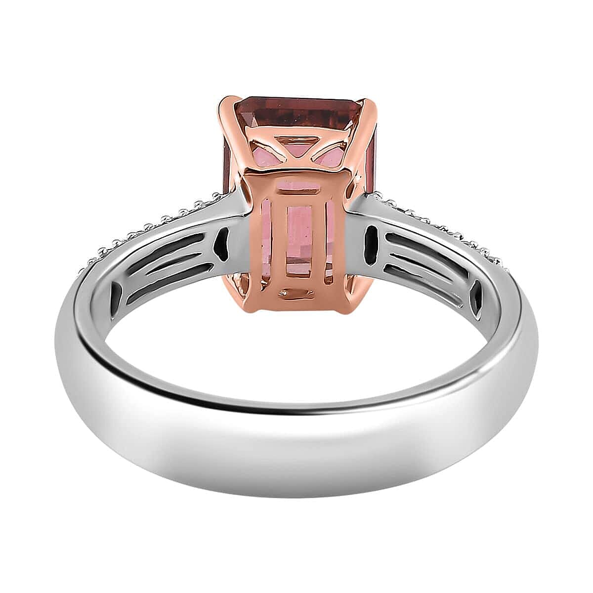 Luxoro 10K White and Rose Gold Premium Blush Tourmaline and G-H I2 Diamond Ring (Size 12.0) 2.30 ctw image number 4