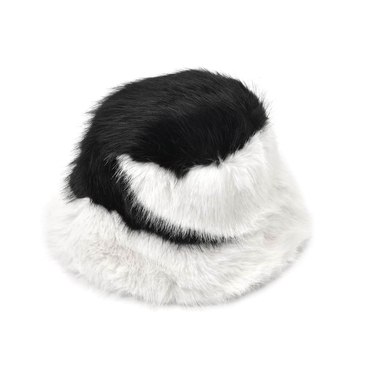 Black Knitted Faux Fur Warm and Comfortable Bucket Hat (56-59 cm Head Circumference) image number 0