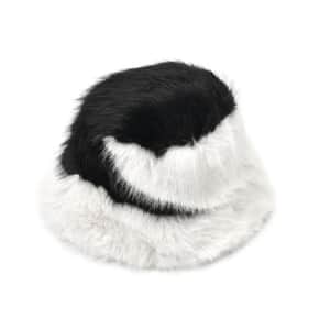 Black Knitted Faux Fur Warm and Comfortable Bucket Hat (56-59 cm Head Circumference)