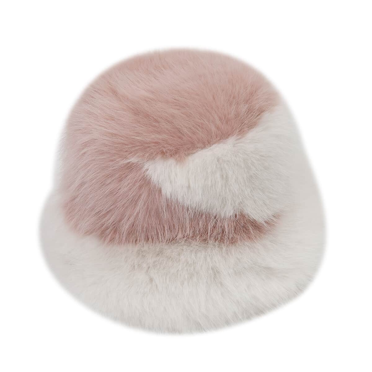 Pink Knitted Faux Fur Warm and Comfortable Bucket Hat (56-59 cm Head Circumference) image number 0