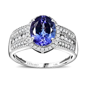 Luxoro 14K White Gold Premium Tanzanite and G-H I2 Diamond 2.20 ctw Cocktail Ring (Size 6.0)