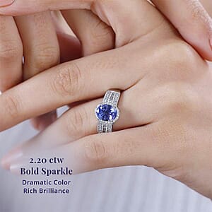 Luxoro 14K White Gold Premium Tanzanite and G-H I2 Diamond 2.20 ctw Cocktail Ring (Size 7.0)