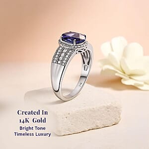 Luxoro 14K White Gold Premium Tanzanite and G-H I2 Diamond 2.20 ctw Cocktail Ring (Size 7.0)