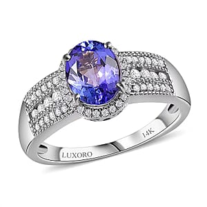 Luxoro 14K White Gold Premium Tanzanite and G-H I2 Diamond 2.20 ctw Cocktail Ring (Size 8.5)
