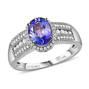 Luxoro 14K White Gold Premium Tanzanite and G-H I2 Diamond 2.20 ctw Cocktail Ring (Size 9.0)