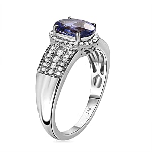 Luxoro 14K White Gold Premium Tanzanite and G-H I2 Diamond 2.20 ctw Cocktail Ring (Size 9.0)