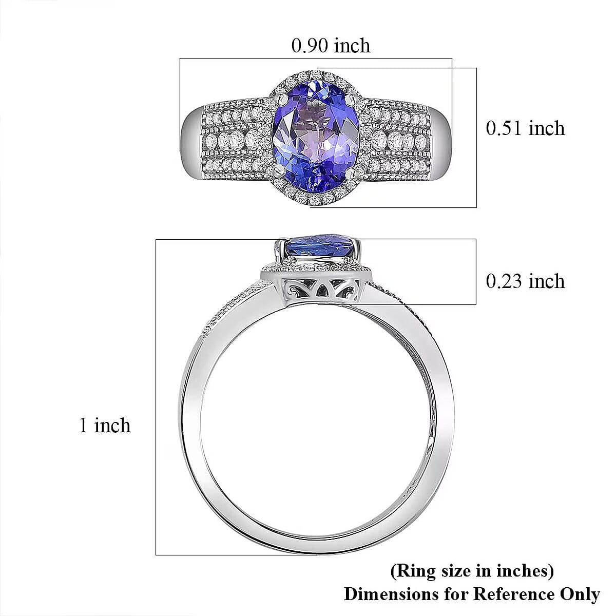 Luxoro 14K White Gold Premium Tanzanite and G-H I2 Diamond 2.20 ctw Cocktail Ring (Size 9.0) image number 6