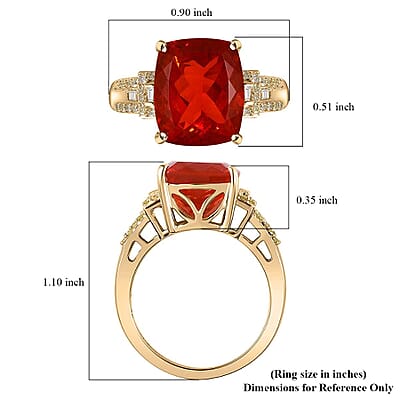 Luxoro 10K Yellow Gold AAA Crimson Fire Opal, I2 Natural Yellow and White Diamond Ring (Size 5.0) 4 Grams 4.00 ctw