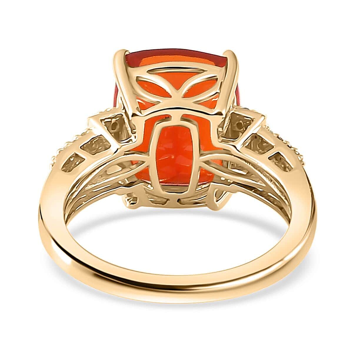 Luxoro 10K Yellow Gold AAA Crimson Fire Opal, I2 Natural Yellow and White Diamond Ring (Size 6.5) 4 Grams 4.00 ctw image number 4