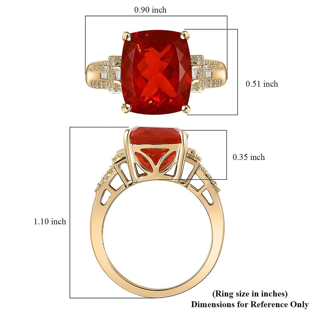 Luxoro 10K Yellow Gold AAA Crimson Fire Opal, I2 Natural Yellow and White Diamond Ring (Size 6.5) 4 Grams 4.00 ctw image number 5