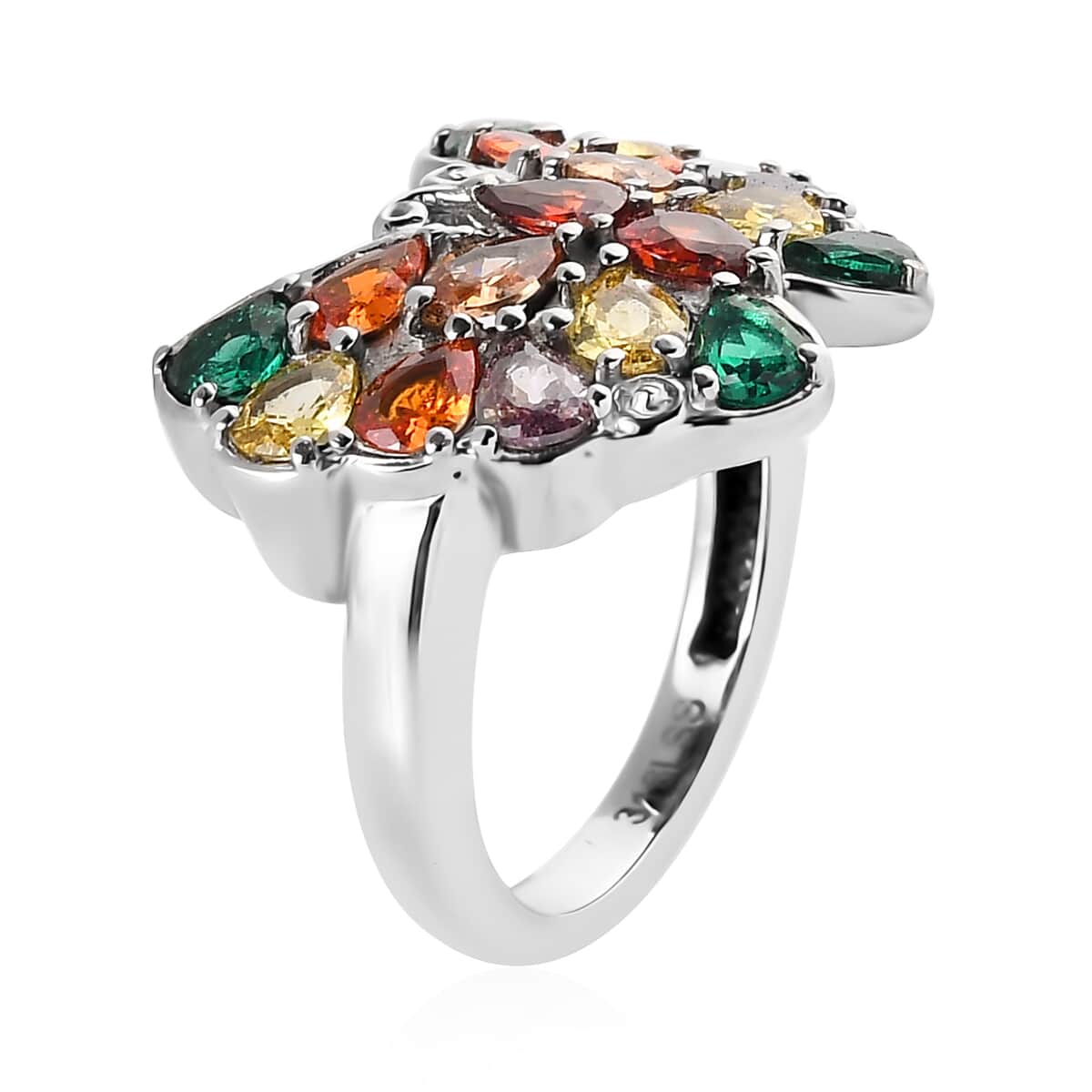 Simulated Multi Color Diamond 3.40 ctw Butterfly Ring in Stainless Steel (Size 10.0)  image number 3