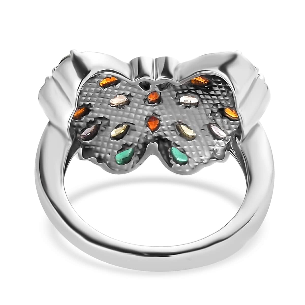 Simulated Multi Color Diamond 3.40 ctw Butterfly Ring in Stainless Steel (Size 10.0)  image number 4