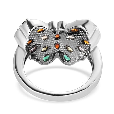 Simulated Multi Color Diamond 3.40 ctw Butterfly Ring in Stainless Steel (Size 10.0) 