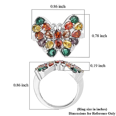 Simulated Multi Color Diamond 3.40 ctw Butterfly Ring in Stainless Steel (Size 10.0) 