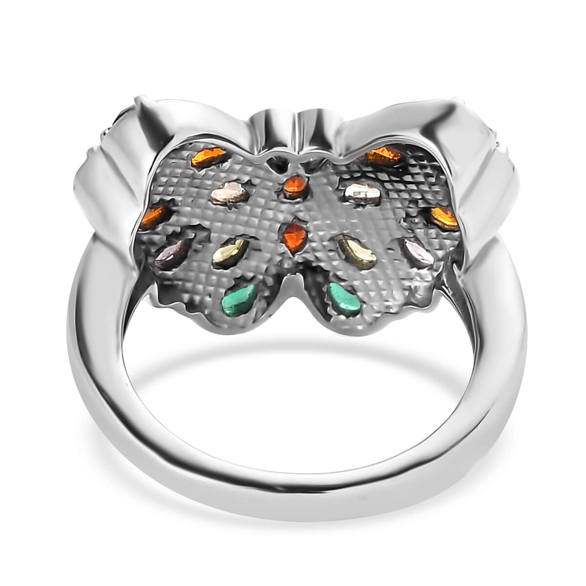 Simulated Multi Color Diamond 3.40 ctw Butterfly Ring in Stainless Steel (Size 6.0)  image number 4