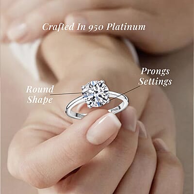 IGI Certified Luxuriant Lab Grown Diamond G VS2 3.00 ctw Solitaire Ring in 950 Platinum (Size 7.5) 4.75 Grams