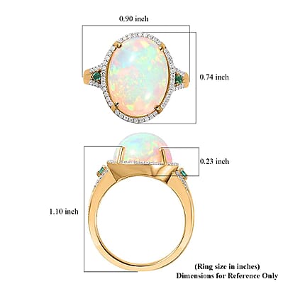 Luxoro 14K Yellow Gold AAA Ethiopian Welo Opal, AAAA Boyaca Colombian Emerald and G-H I2 Diamond Halo Ring (Size 12.0) 5.65 Grams 5.85 ctw
