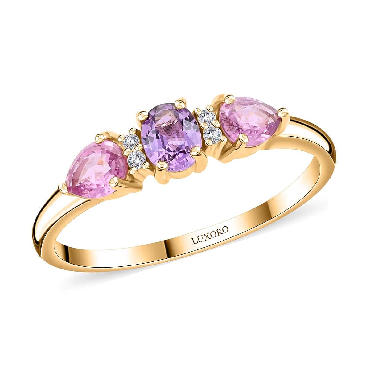 Luxoro 14K Yellow Gold AAA Madagascar Purple and Pink Sapphire, G-H I3 Diamond Ring (Size 4.5) 1.25 ctw