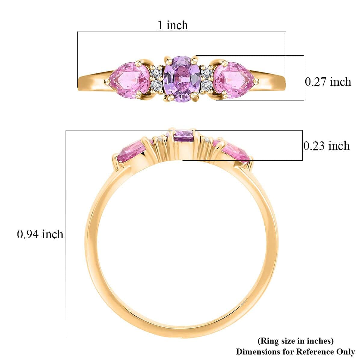 Luxoro 14K Yellow Gold AAA Madagascar Purple and Pink Sapphire, G-H I3 Diamond Ring (Size 4.5) 1.25 ctw