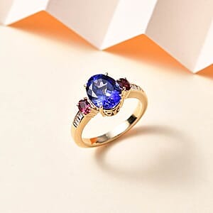 Luxoro 14K Yellow Gold AAA Tanzanite and Ouro Fino Rubellite, G-H I2 Diamond Ring (Size 8.5) 3.75 ctw