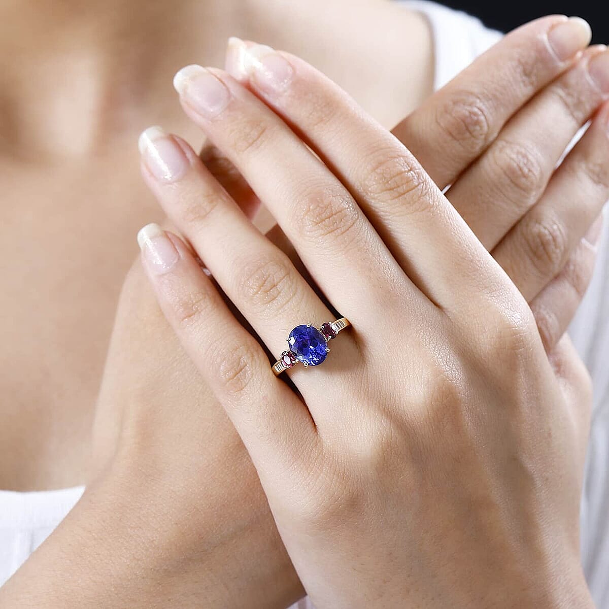 Luxoro 14K Yellow Gold AAA Tanzanite and Ouro Fino Rubellite, G-H I2 Diamond Ring (Size 8.5) 3.75 ctw image number 2