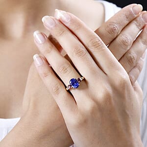 Luxoro 14K Yellow Gold AAA Tanzanite and Ouro Fino Rubellite, G-H I2 Diamond Ring (Size 8.5) 3.75 ctw