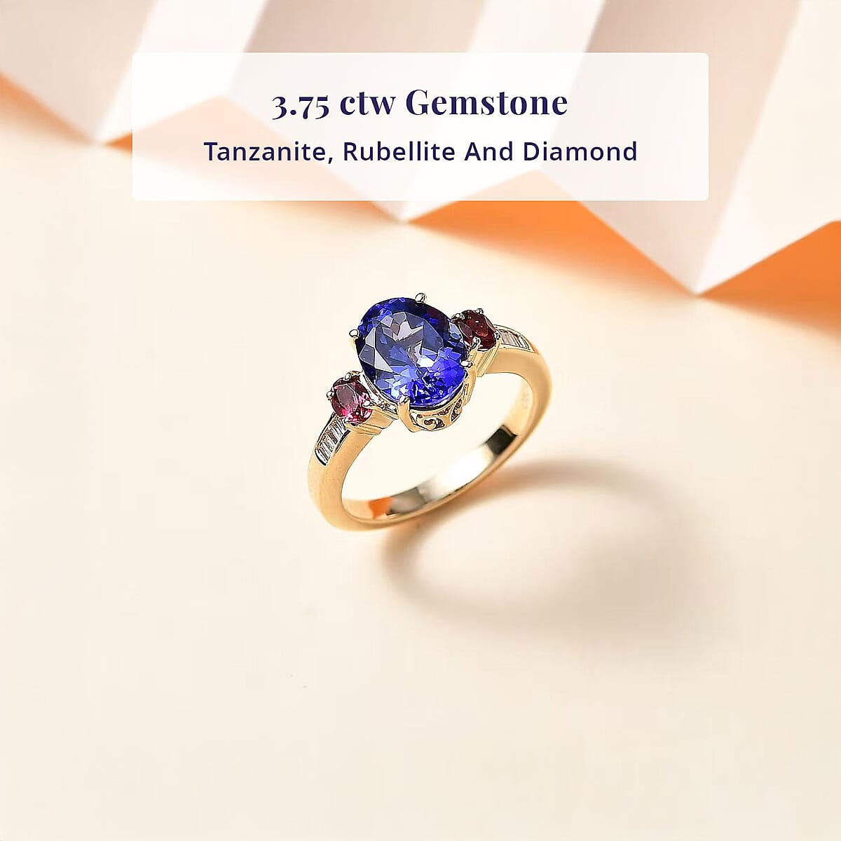 Luxoro 14K Yellow Gold AAA Tanzanite and Ouro Fino Rubellite, G-H I2 Diamond Ring (Size 9.5) 3.75 ctw image number 3