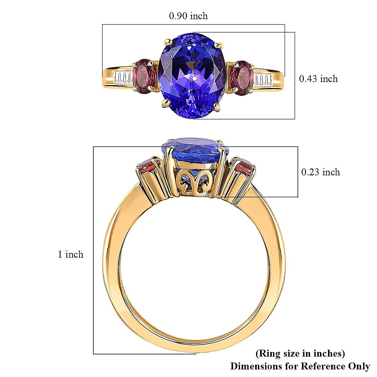 Luxoro 14K Yellow Gold AAA Tanzanite and Ouro Fino Rubellite, G-H I2 Diamond Ring (Size 9.5) 3.75 ctw image number 5