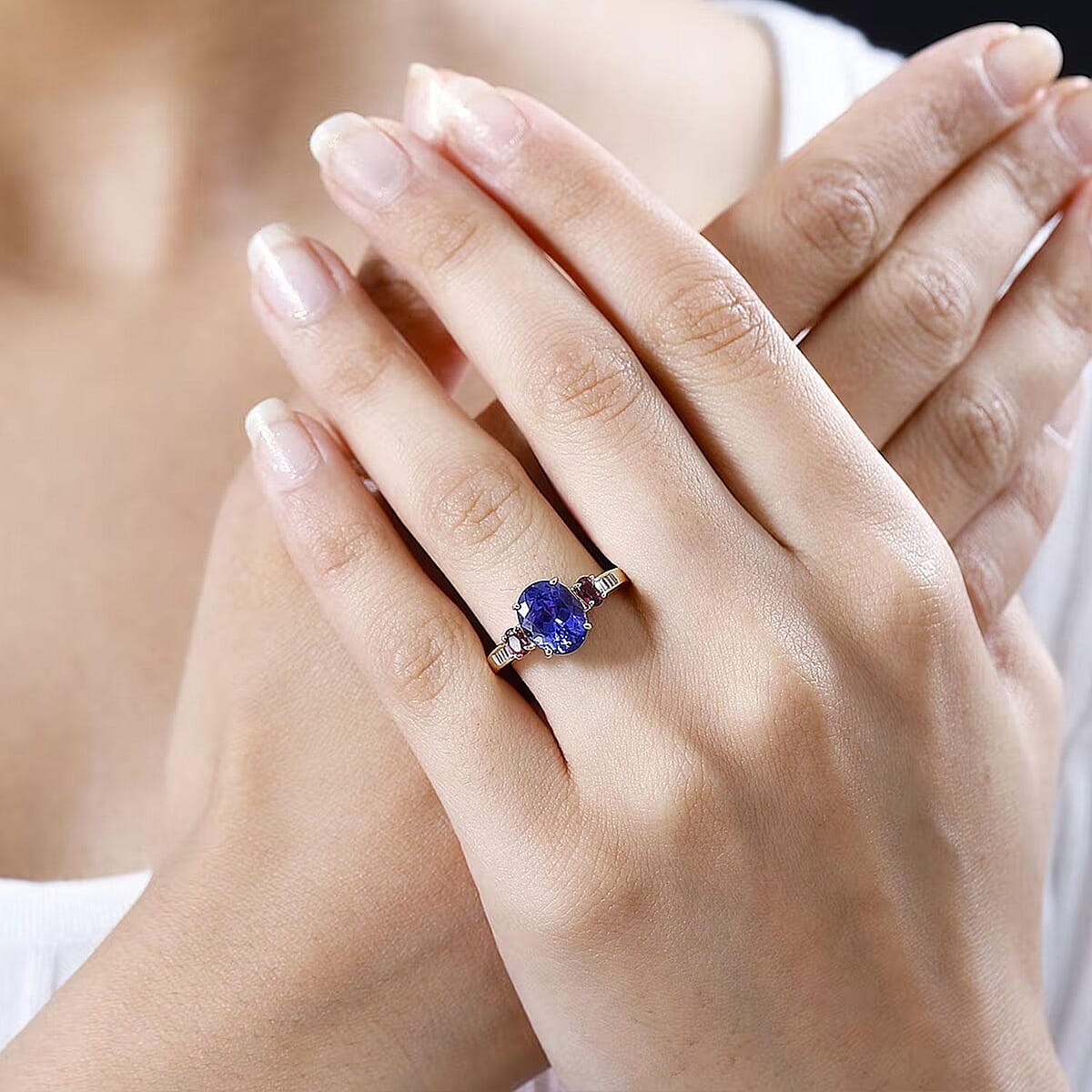 Luxoro 14K Yellow Gold AAA Tanzanite and Ouro Fino Rubellite, G-H I2 Diamond Ring (Size 10.0) 3.75 ctw image number 1