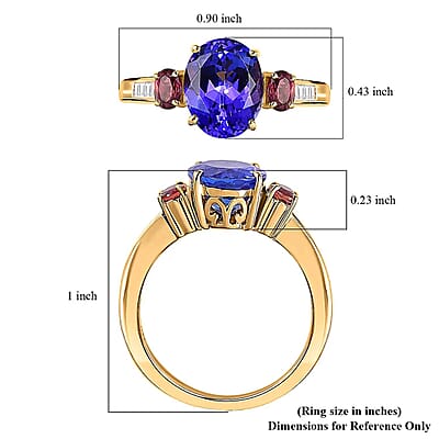 Luxoro 14K Yellow Gold AAA Tanzanite and Ouro Fino Rubellite, G-H I2 Diamond Ring (Size 10.0) 3.75 ctw